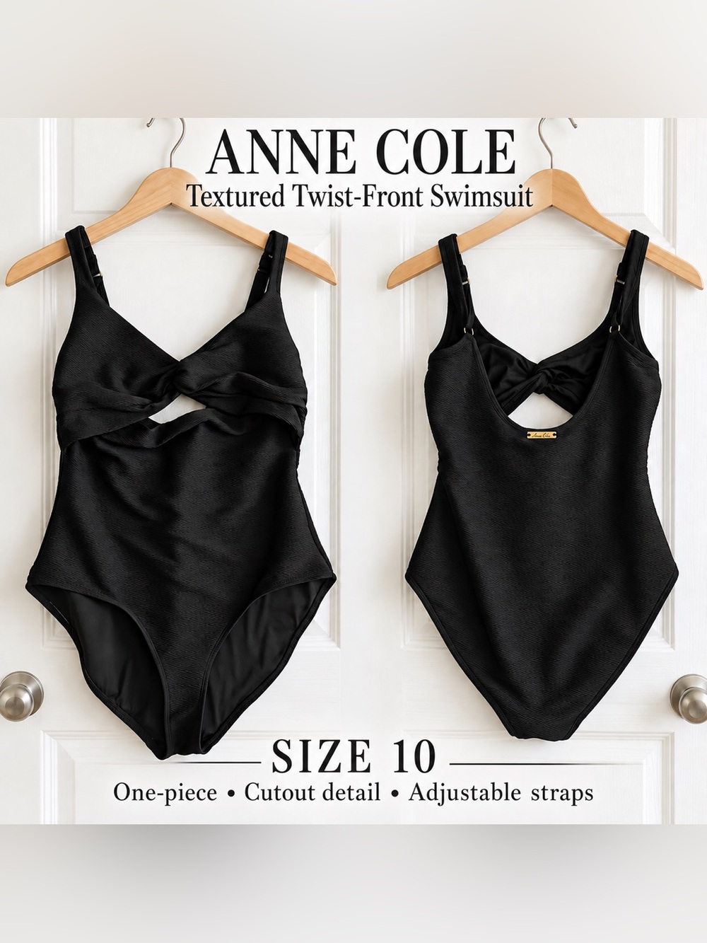 Anne Cole Black Twist-Front Cutout One-Piece Swimsuit